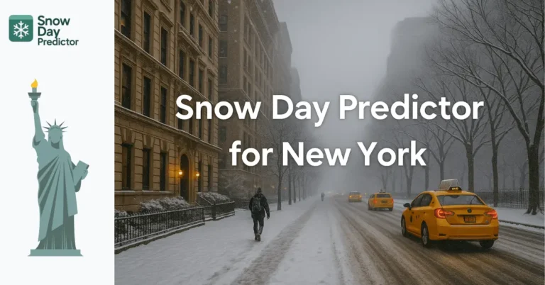 Featured image of Snow day Predictor for New York having statue of liberty icon at left side.