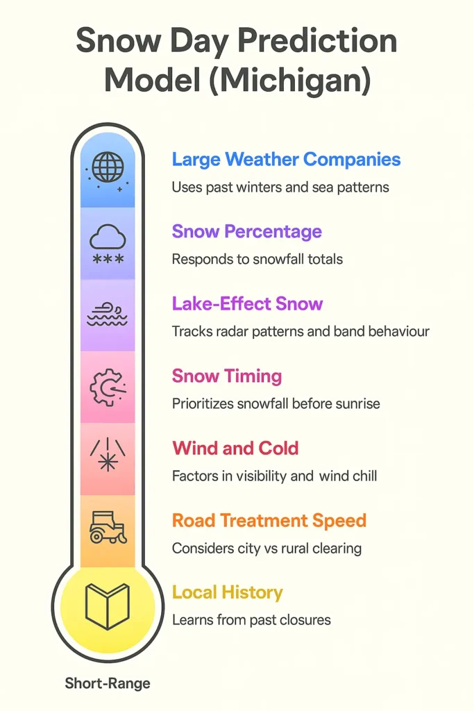 Detailed infographic of how Snow Day Predictor for Michigan works.
