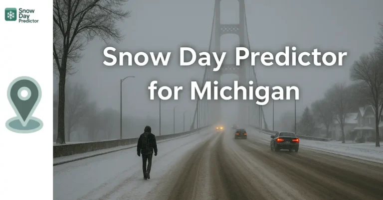 Featured image for Snow Day Predictor for Michigan having famous Mackinac Bridge in background