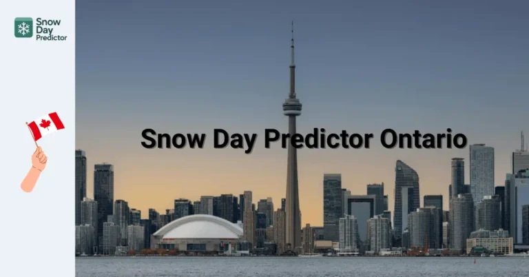 Snow Day Predictor Ontario showing Toronto skyline with CN Tower and Ontario winter city view.